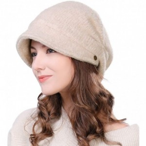 Skullies & Beanies Wool Knitted Visor Beanie Winter Hat for Women Newsboy Cap Warm Soft Lined - 99139_beige - CB18LDDROMZ $35.10