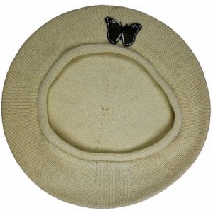 Berets Green Butterfly on Beret for Women 100% Cotton - Cream - CL18R4ZW566 $46.95