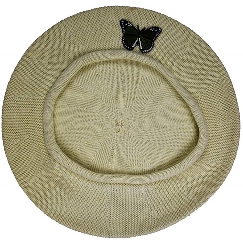 Berets Green Butterfly on Beret for Women 100% Cotton - Cream - CL18R4ZW566 $44.25