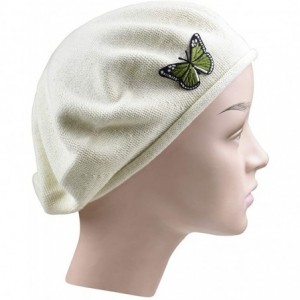 Berets Green Butterfly on Beret for Women 100% Cotton - Cream - CL18R4ZW566 $44.25