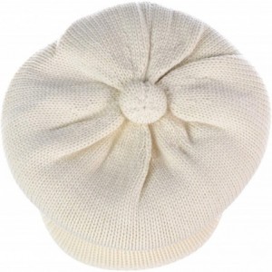 Skullies & Beanies Womens Winter Visor Cap Beanie Hat Wool Blend Lined Crochet Decoration - Ivory Lines - CY18WIWGW33 $36.85
