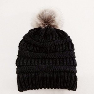 Skullies & Beanies Sale!Women Winter Warm Crochet Knit Faux Fur Pom Pom Beanie Hat Cap hat for women winter fashion - Black -...