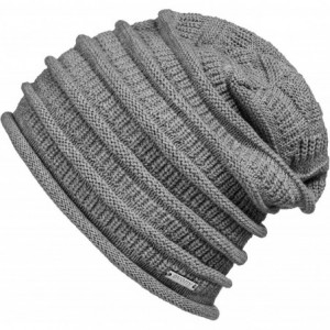 Skullies & Beanies Thin Slouchy Beanie for Men and Women - Chunky Knit Style - 100% Cotton - Light Grey - CE18N73DWH7 $9.47