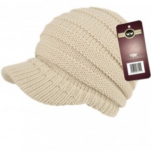 Visors Cable Ribbed Knit Beanie Hat w/Visor Brim - Chunky Winter Skully Cap - Khaki - C612N2CW7KA $22.72
