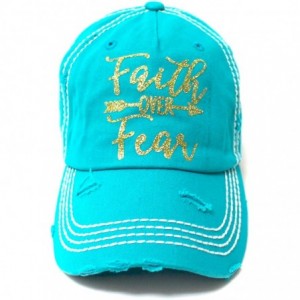Baseball Caps Women's Baseball Cap Faith Over Fear Glitter Monogram Hat- Turquoise Blue - CA18SH68ID4 $19.27