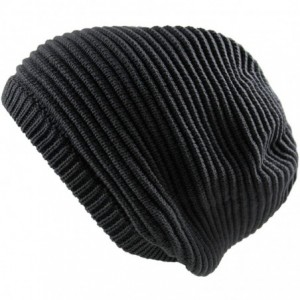 Skullies & Beanies Rasta 100% Cotton Knitted Slouchy Beanie XL - Dark Gray - CF12MH7WHQP $34.48
