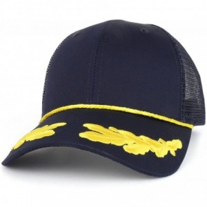 Baseball Caps Captain Oak Leaf Embroidered Trucker Mesh Cap with Yellow Rope - Blue Blue - CM180HDR7Z7 $30.81