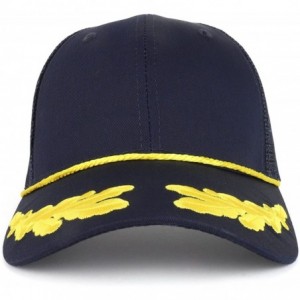Baseball Caps Captain Oak Leaf Embroidered Trucker Mesh Cap with Yellow Rope - Blue Blue - CM180HDR7Z7 $28.04