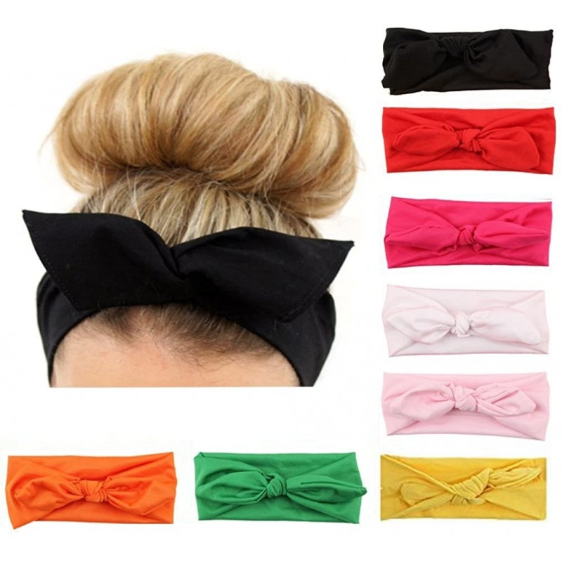 Headbands 8Pcs Women's Hairbands Tie Bowknot Headband Elastic Rabbit Ear Headwear Cute Turban Headdress Cloth 8Pcs - CI1878I9...