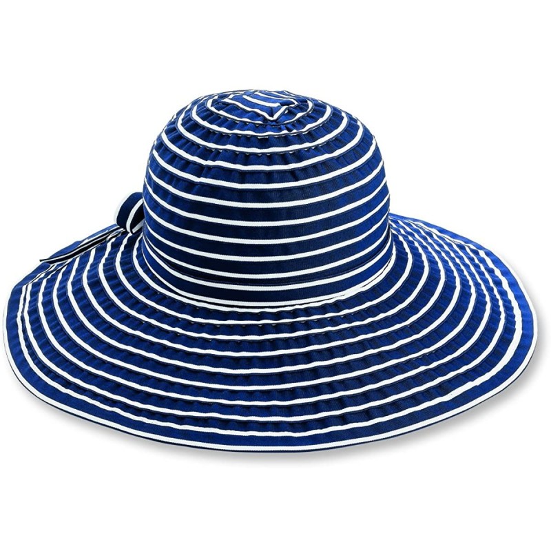 Sun Hats Ribbon Braid Hat Large Brim Stripe - Navy/White - CA118HQKGJL $21.29