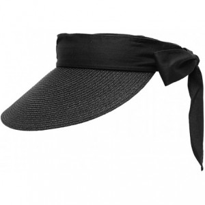 Visors Women UV Protection Fordable Straw Sun Visor with Big Brim Hat- Designed in Korea - Black - C818XDX2438 $35.82