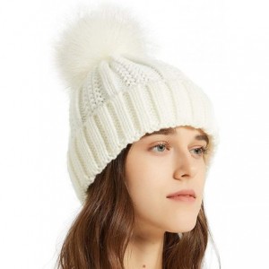 Skullies & Beanies Women Thick Cable Knit Faux Fuzzy Fur Pom Winter Skull Cap Cuff Beanie - White/Ginger 2pcs - CX19334G026 $...