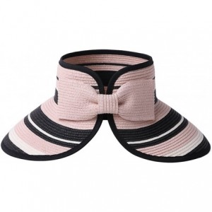 Visors Rollup Straw Sun Visor Foldable Wide Brim Travel Hat Freesize Ponytail Fashion - 99055_pink - CN18D4LTNKL $32.30