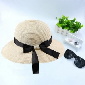 Sun Hats Straw Beach Sun Floppy Hat for Women Brim Bowknot Uv Protection Outdoor - Milky - CV18E0GKHRI $43.87