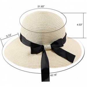 Sun Hats Straw Beach Sun Floppy Hat for Women Brim Bowknot Uv Protection Outdoor - Milky - CV18E0GKHRI $43.87