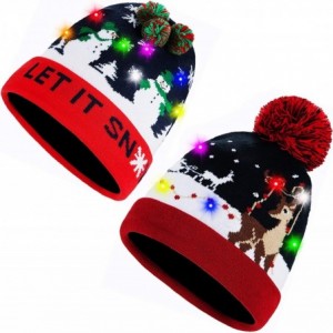 Skullies & Beanies Novelty LED Light Up Christmas Hat Knitted Ugly Sweater Holiday Xmas Beanie Colorful Funny Hat Gift - CA18...