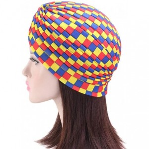 Sun Hats Shiny Metallic Turban Cap Indian Pleated Headwrap Swami Hat Chemo Cap for Women - Multicoloured - C418A79WTC8 $19.54