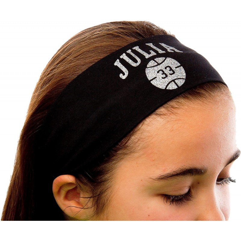 Headbands Design Your Own Personalized BASKETBALL Cotton Stretch Headband GLITTER VARSITY FONT - CX12DG5RGCH $11.31