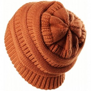 Skullies & Beanies Cable Knit Beanie Slouchy Hats Fleece Lined Cuff Toboggan Crochet Winter Cap Warm Hat Womens Mens - Orange...