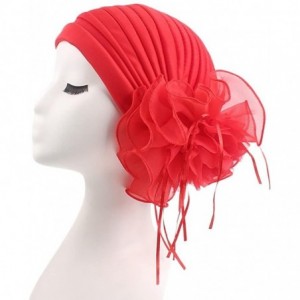 Skullies & Beanies Women's Strench Chemo Hat Beanie Flowers Wrap Cap Muslim Turban Headwear for Cancer - Red - CY18E8T0UQM $8.56