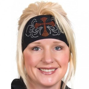 Headbands Head Wrap - Womens Wide Headbands - Biker Chick Headwear - Cross (6 Colors) - Orange/Clear - CJ11IH39VLN $35.46