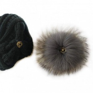 Skullies & Beanies 5" Real Raccoon Fur Pom Pom with Press Snap Button for Knitted Hat Beanie Hats (Gray) - Gray - CF18M3SO4O4...