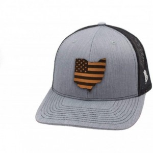 Baseball Caps 'Ohio Patriot' Leather Patch Hat Curved Trucker - Brown/Khaki - CN18IGRDRQH $54.03