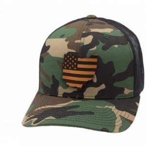 Baseball Caps 'Ohio Patriot' Leather Patch Hat Curved Trucker - Brown/Khaki - CN18IGRDRQH $54.03