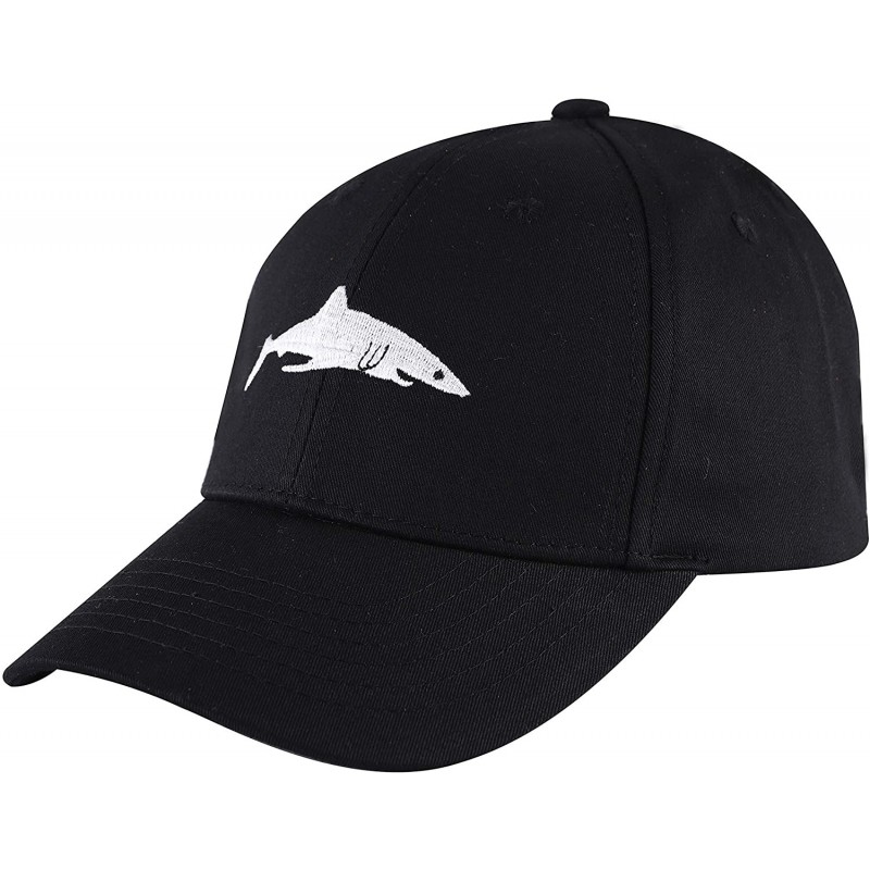 Baseball Caps Embroidered Cotton Baseball Cap Adjustable Snapback Dad Hat - Shark Black - C218SWOX65Y $27.36
