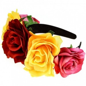 Headbands Custom Mexican Flower Crown Day of The Dead Hawaiian Boho Frida Floral - Red-yellow - CL18GLTS5AU $19.38