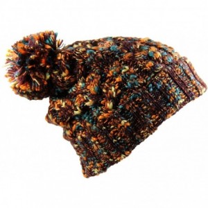 Skullies & Beanies Winter Warm Baggy Knit Slouchy Multi Color Beanie Hat with Pom Pom - Brown/Multi - CY18722NYL5 $29.37
