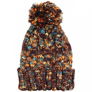 Skullies & Beanies Winter Warm Baggy Knit Slouchy Multi Color Beanie Hat with Pom Pom - Brown/Multi - CY18722NYL5 $29.37