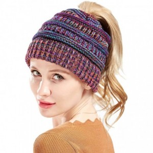 Skullies & Beanies New Unisex Fashion Hip-hop Hat Warm Knitted Crochet Slouchy Baggy Beanie Hat Cap - Ponytail-purple - C718N...