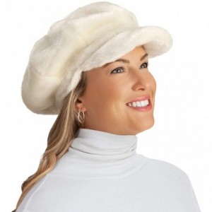 Skullies & Beanies Faux Fur Newsboy Winter Hat- Stylish Plush Cap - White - C918KQALX44 $27.72