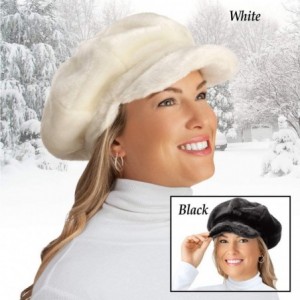 Skullies & Beanies Faux Fur Newsboy Winter Hat- Stylish Plush Cap - White - C918KQALX44 $29.70