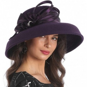 Fedoras Women Wool Felt Plume Church Dress Winter Hat - Drown Brim-purple - C318L5HLOHL $76.97