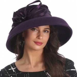 Fedoras Women Wool Felt Plume Church Dress Winter Hat - Drown Brim-purple - C318L5HLOHL $78.76