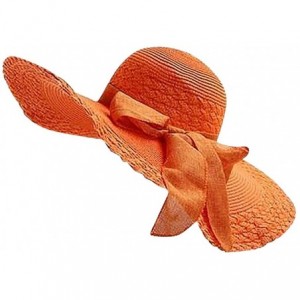 Sun Hats Beach Cap Women Print Two-Side Big Brim Straw Hat Sun Floppy Wide Brim Hats - Orange-wide Brim - CU18UZOM9Q6 $29.44