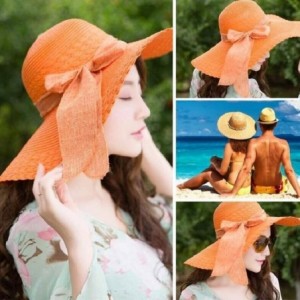 Sun Hats Beach Cap Women Print Two-Side Big Brim Straw Hat Sun Floppy Wide Brim Hats - Orange-wide Brim - CU18UZOM9Q6 $28.77