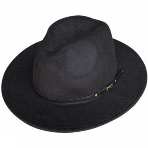 Fedoras Womens Classic Wide Brim Floppy Panama Hat Belt Buckle Fedora Hat - Black - C518A0C24W6 $29.28