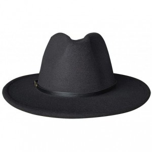 Fedoras Womens Classic Wide Brim Floppy Panama Hat Belt Buckle Fedora Hat - Black - C518A0C24W6 $25.57