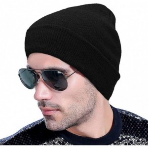 Skullies & Beanies Beanies for Men Slouchy Thicken Increases Big Warm Hats Stretchy Soft Breathable Knit Acrylic Cuff Cap - B...