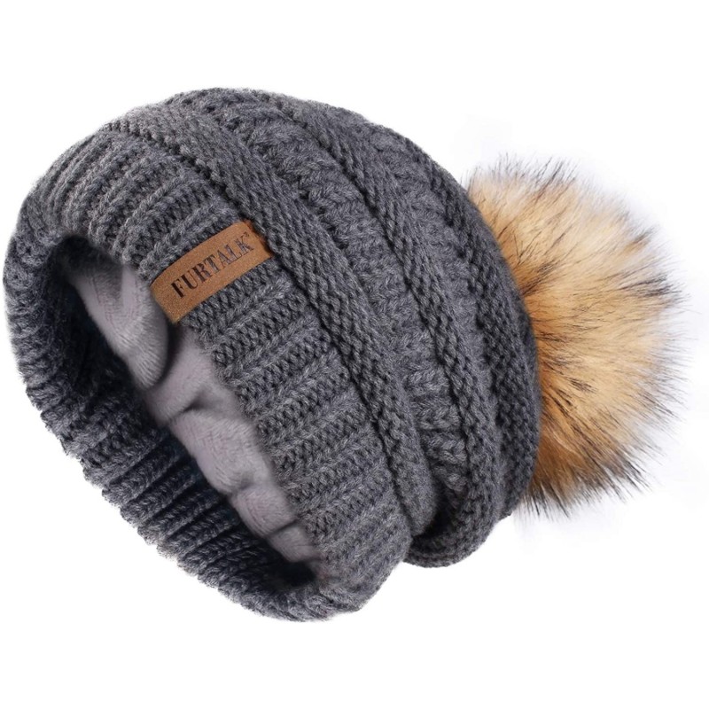 Skullies & Beanies Winter Slouchy Beanie Hats Women Fleece Lined Warm Ski Knitted Pom Pom Hat - 16-gray - C918UNYXC23 $34.04
