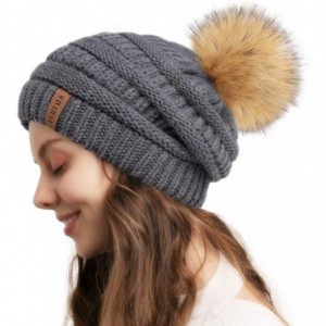 Skullies & Beanies Winter Slouchy Beanie Hats Women Fleece Lined Warm Ski Knitted Pom Pom Hat - 16-gray - C918UNYXC23 $33.63