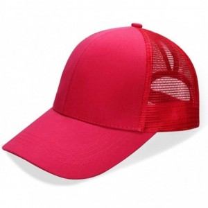 Baseball Caps NeuFashion Ponycap Messy High Bun Ponytail Adjustable Mesh Trucker Baseball Cap Hat for Women - Red - CH18DTTT7...