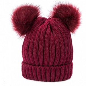 Cold Weather Headbands Women's Winter Knit Hat Crochet Ski Cap Pom Pom Ears Cold-proof Hat - 001-red - C1187EYTLUY $48.56