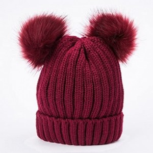 Cold Weather Headbands Women's Winter Knit Hat Crochet Ski Cap Pom Pom Ears Cold-proof Hat - 001-red - C1187EYTLUY $45.83
