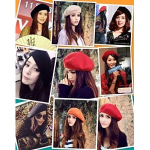 Berets French Wool Berets Hat Artist Casual Fashion Winter Warm Beanie Cap for Women - Red - CI18NNWQ32W $27.59