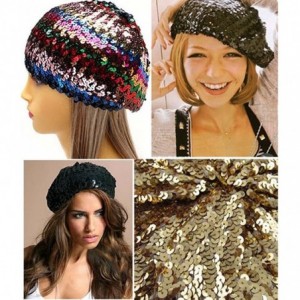 Berets Women Bling Sequins Beret Hat Sparkly Shining Beanie Cap for Dancing Party - Pink - CB17YR2ID45 $9.90