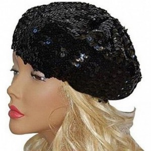 Berets Women Bling Sequins Beret Hat Sparkly Shining Beanie Cap for Dancing Party - Pink - CB17YR2ID45 $9.90
